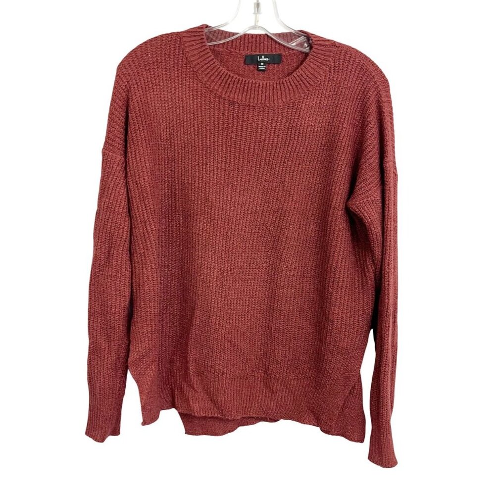 Lulus Rust Orange Crewneck‎ Pullover Sweater Side Slits Minimalist Boho MEDIUM